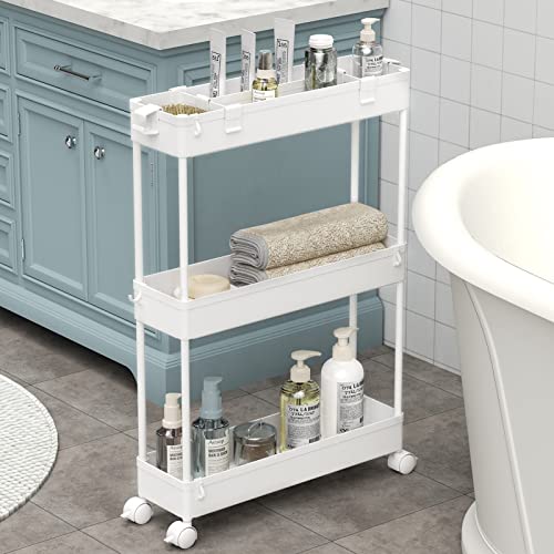 refined SPACELEAD Slim Storage Cart 3 Tier,Bathroom Organizer Rolling Utility, Mobile Essentials